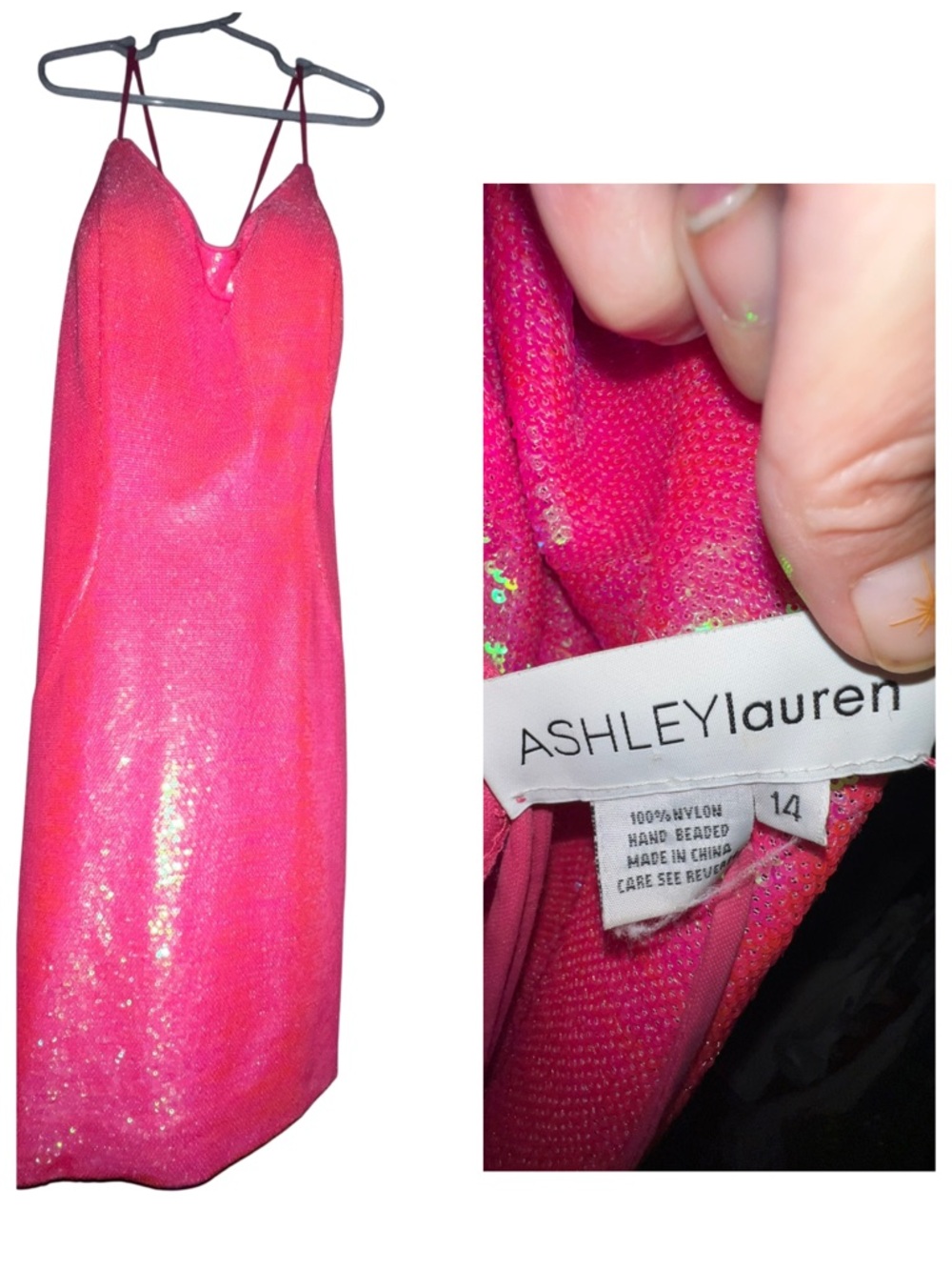 Ashley Lauren Hot Pink Sequin Slip Dress.